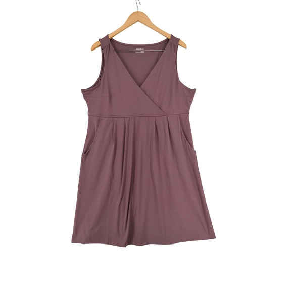 Eddie Bauer Dresses & Skirts - Eddie Bauer Womens XL Plum Purple Sleeveless Faux Wrap Empire Waist Pocket Dress